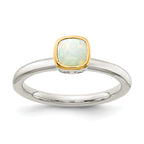 Shey Couture Sterling Silver Rhodium-plated with 14K Accent Polished Cushion-cut Milky Opal Ring