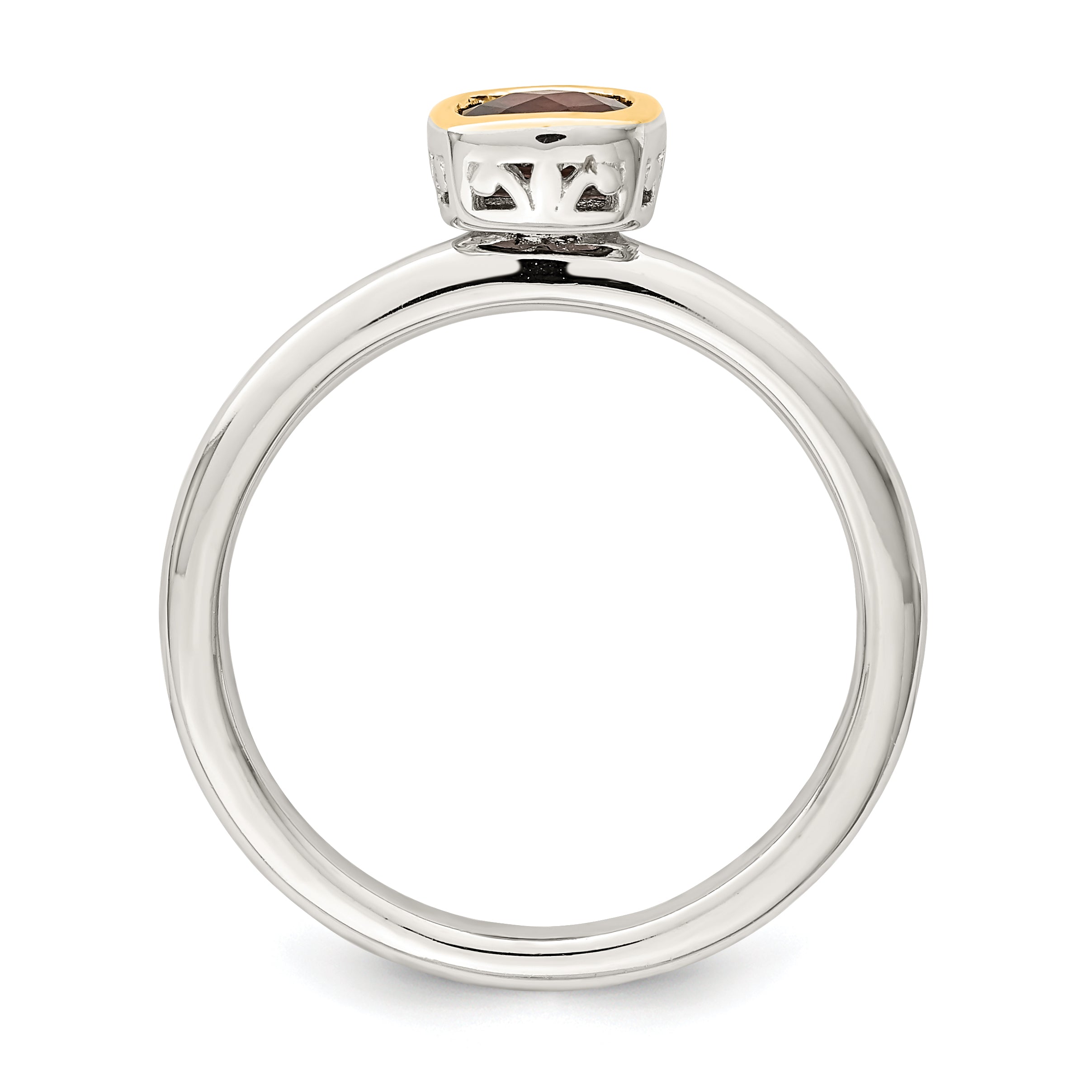 Shey Couture Sterling Silver Rhodium-plated with 14K Accent Polished Cushion-cut Garnet Ring Secondary image