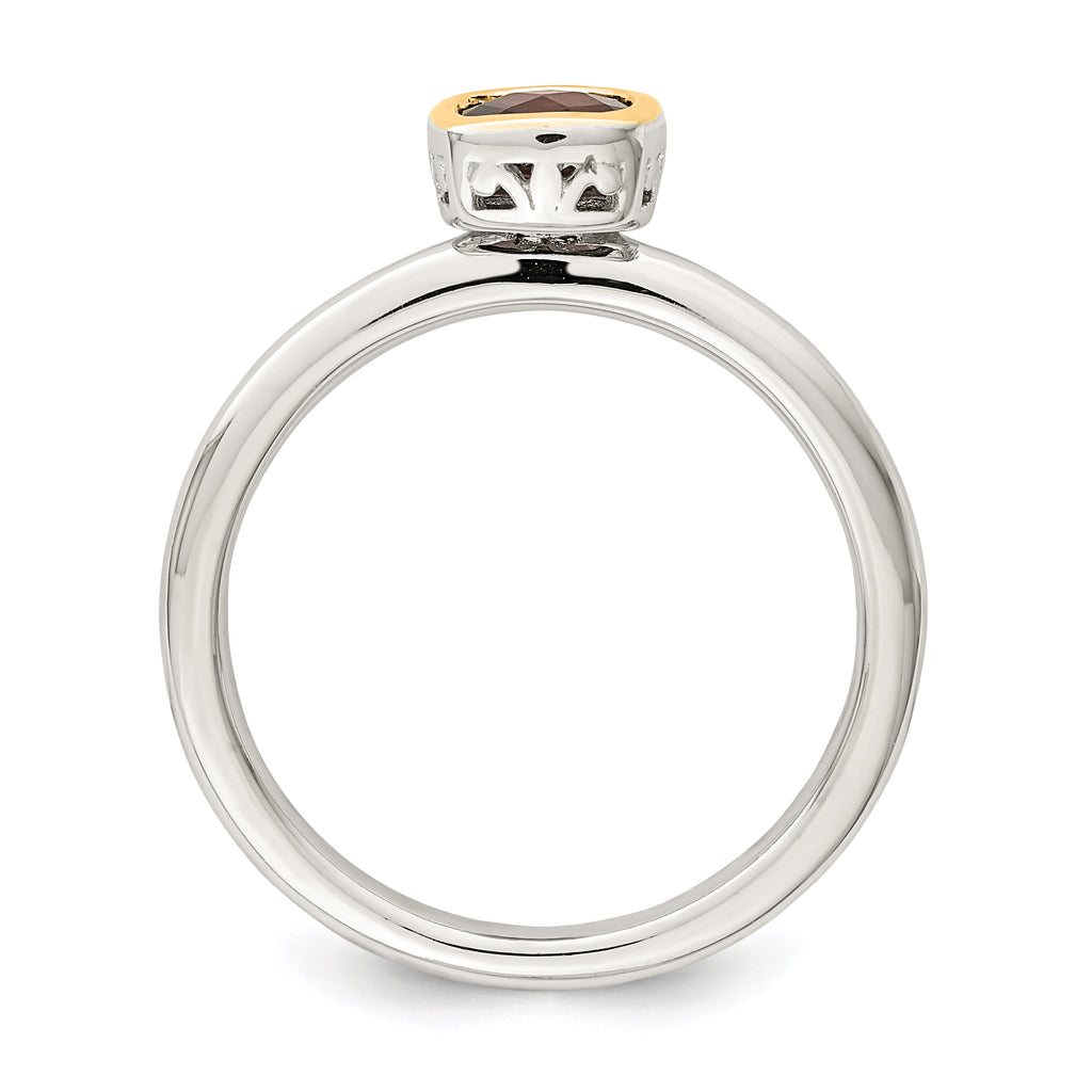 Shey Couture Sterling Silver Rhodium-plated with 14K Accent Polished Cushion-cut Garnet Ring