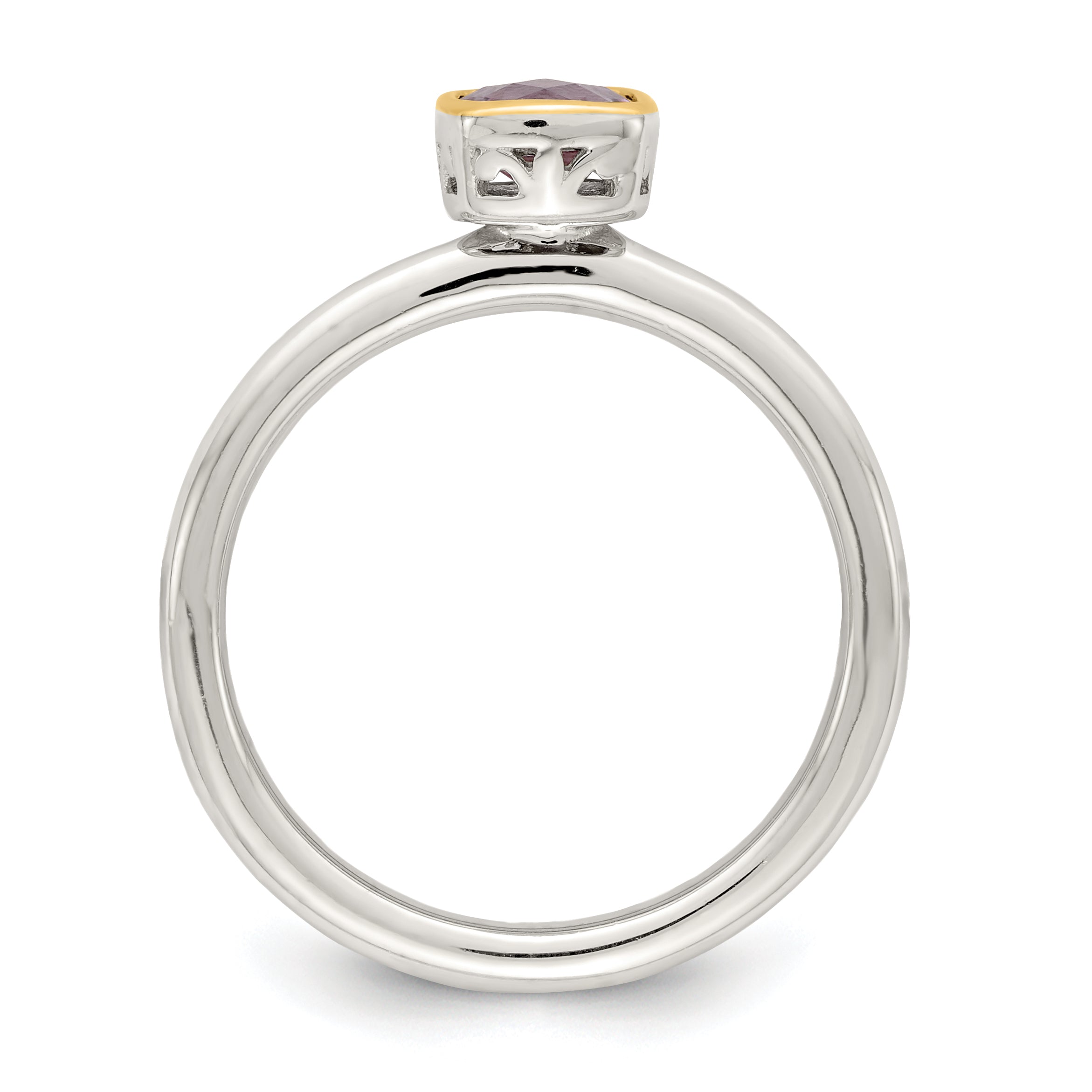 Shey Couture Sterling Silver Rhodium-plated with 14K Accent Polished Cushion-cut Amethyst Ring Secondary image
