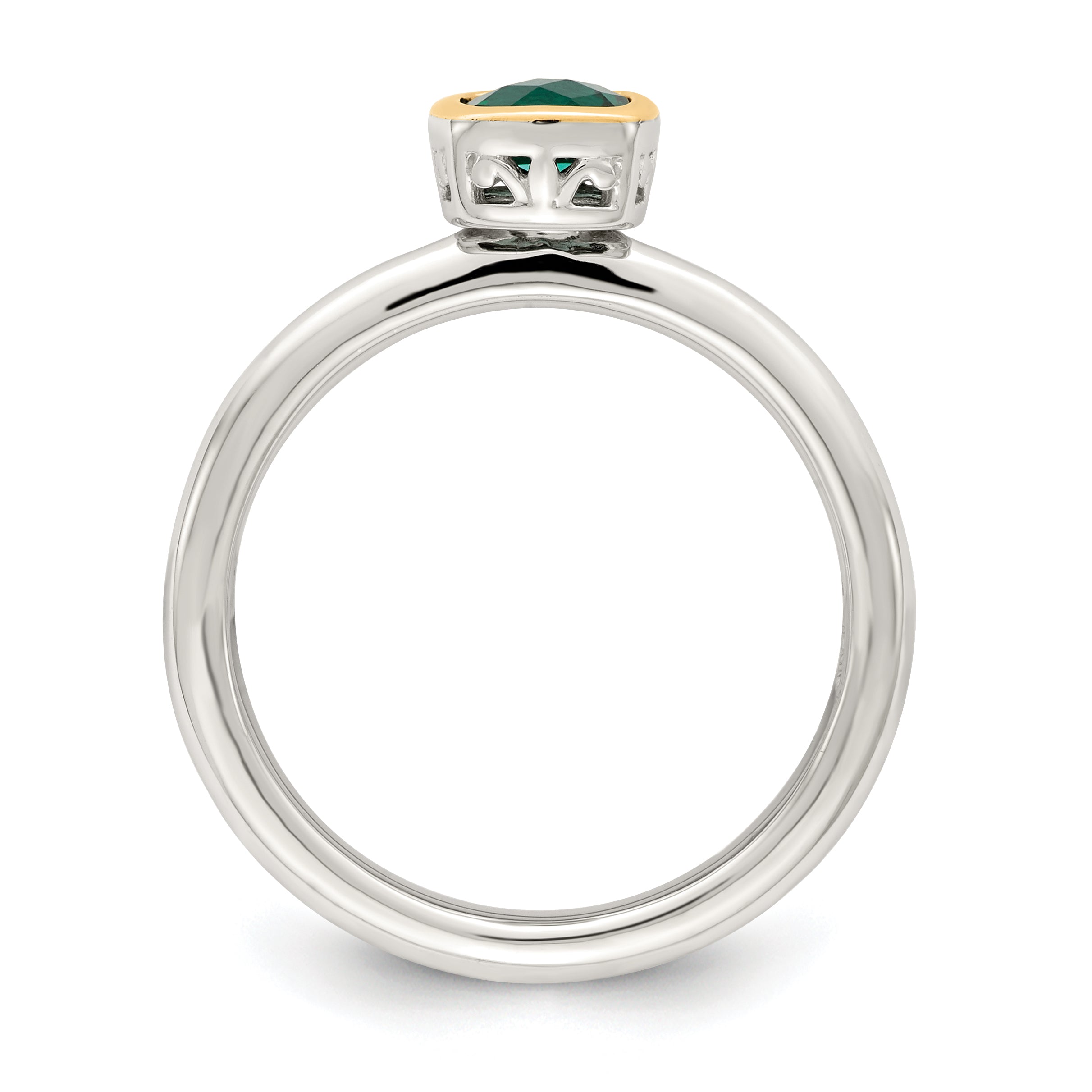 Shey Couture Sterling Silver Rhodium-plated with 14K Accent Polished Cushion-cut Created Emerald Ring Secondary image