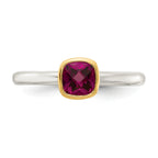 Shey Couture Sterling Silver Rhodium-Plated with 14K Accent Polished Cushion-cut Rhodium-Plated Rhodolite Garnet Ring