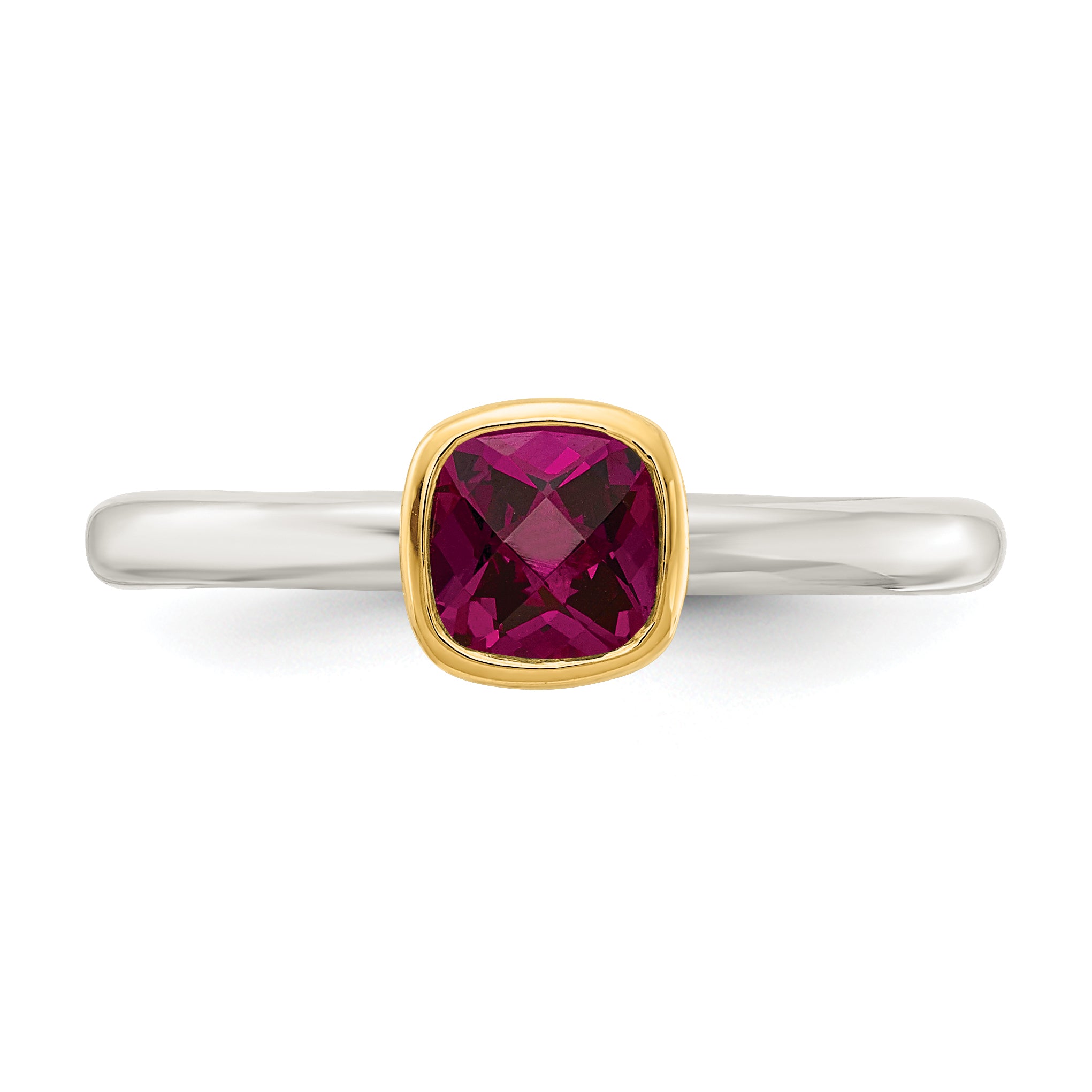 Shey Couture Sterling Silver Rhodium-Plated with 14K Accent Polished Cushion-cut Rhodium-Plated Rhodolite Garnet Ring