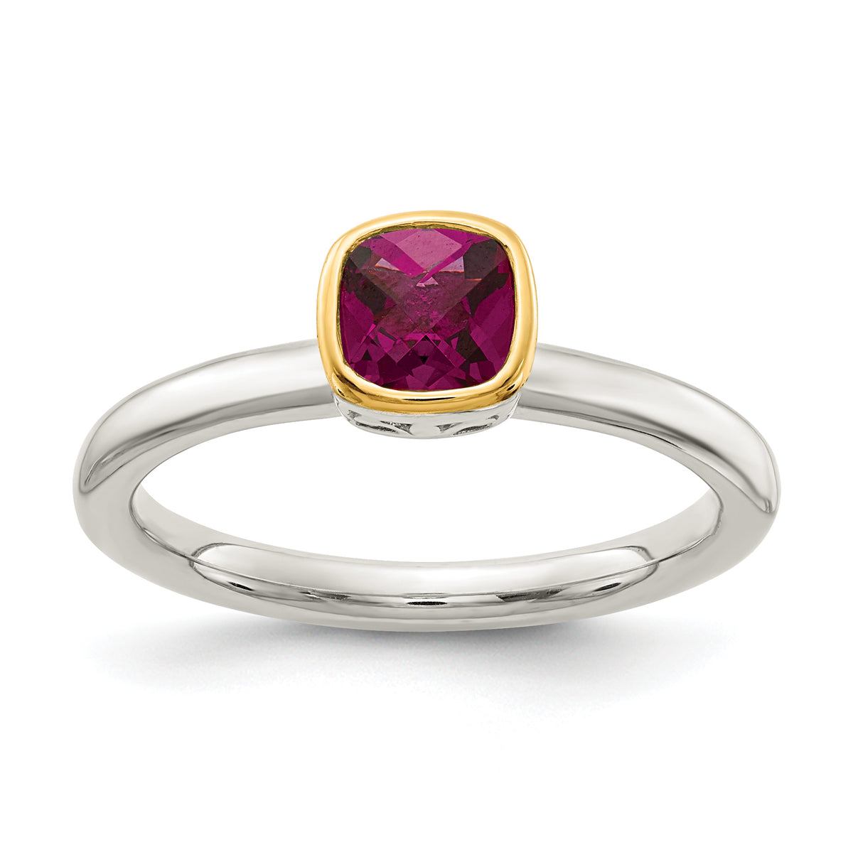 Shey Couture Sterling Silver Rhodium-plated with 14K Accent Polished Cushion-cut Rhodolite Garnet Ring