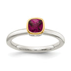 Shey Couture Sterling Silver Rhodium-Plated with 14K Accent Polished Cushion-cut Rhodium-Plated Rhodolite Garnet Ring