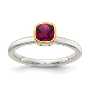 Accent Cushion-Cut Rhodolite Garnet Ring in Sterling Silver, Size 8 - Sophia Jewelers