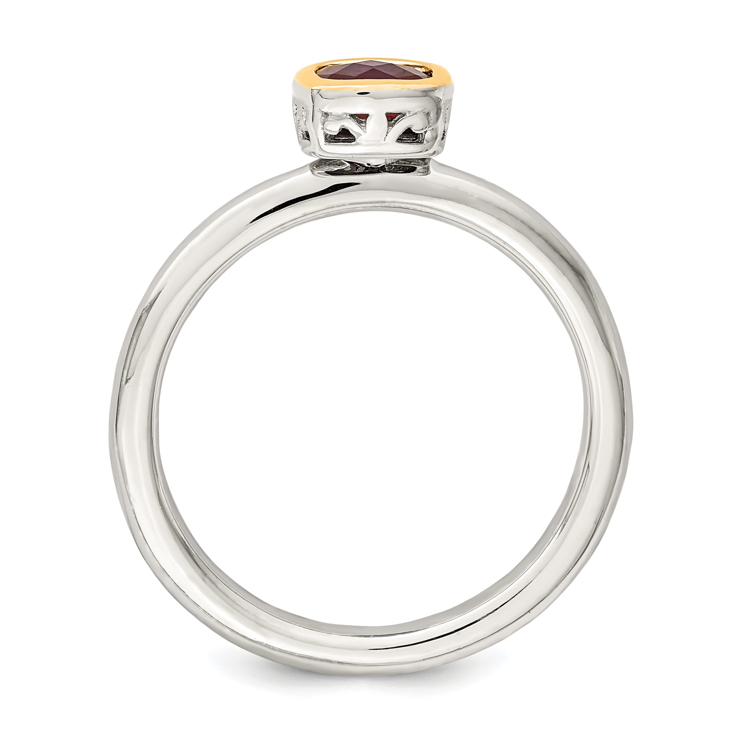 Shey Couture Sterling Silver Rhodium-plated with 14K Accent Polished Cushion-cut Created Ruby Ring Secondary image
