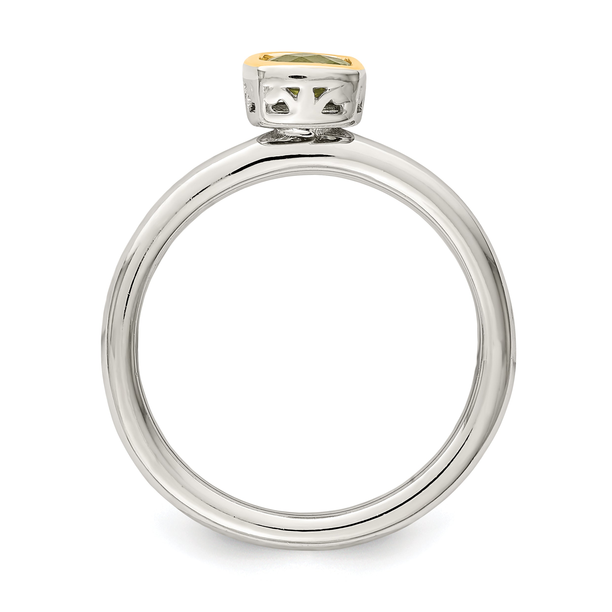Shey Couture Sterling Silver Rhodium-Plated with 14K Accent Polished Cushion-cut Peridot Ring Secondary image