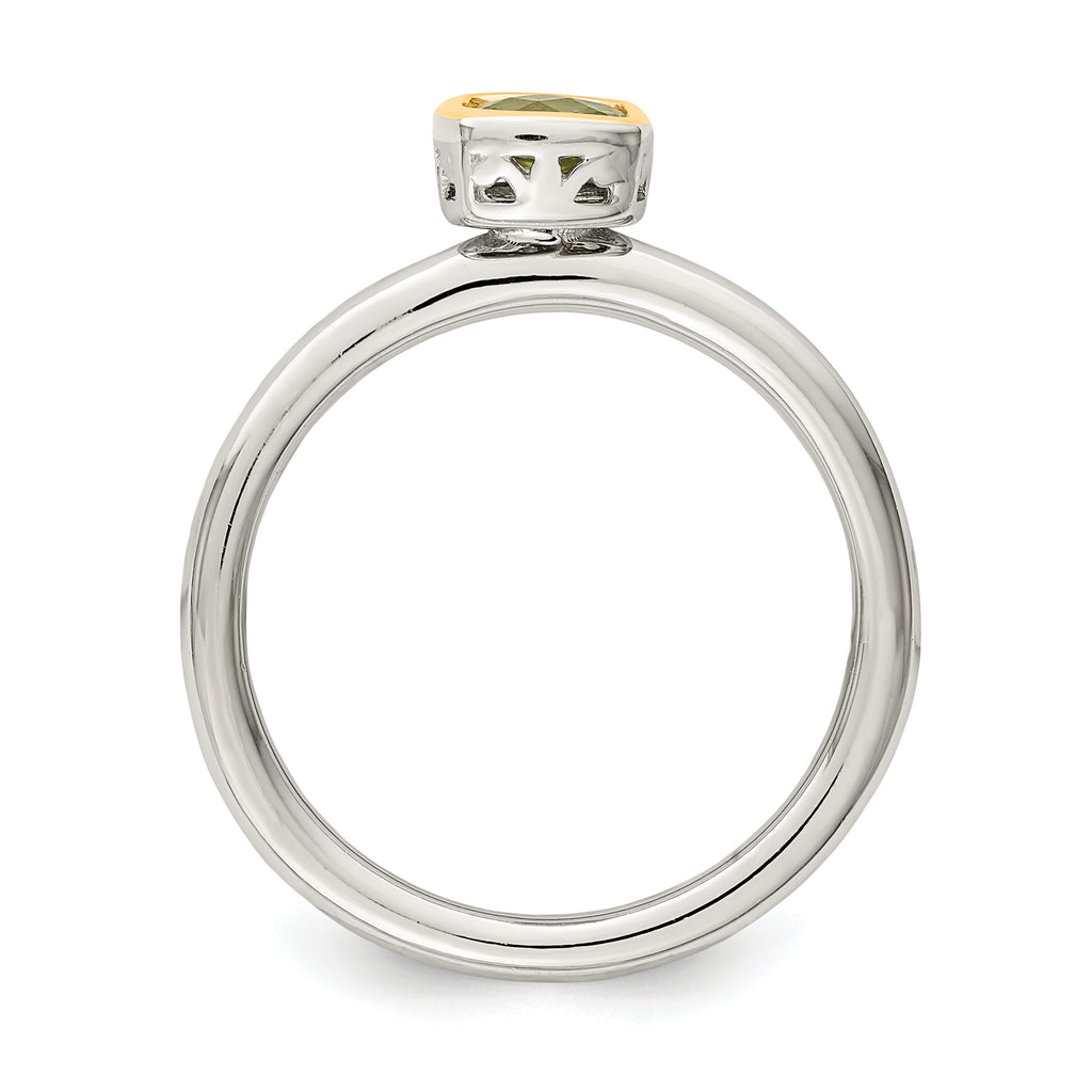 Shey Couture Sterling Silver Rhodium-Plated with 14K Accent Polished Cushion-cut Peridot Ring