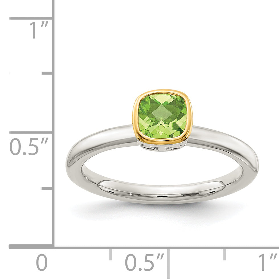 Shey Couture Sterling Silver Rhodium-Plated with 14K Accent Polished Cushion-cut Peridot Ring