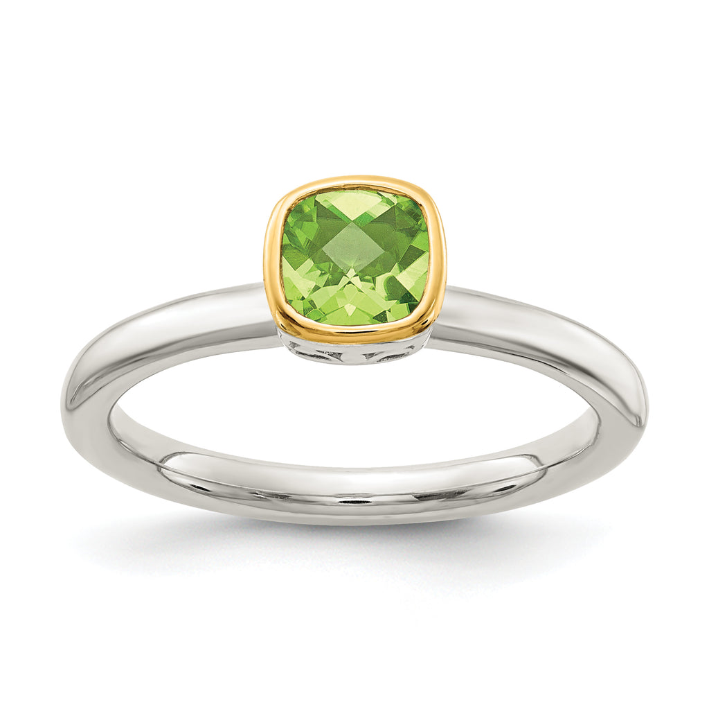 Shey Couture Sterling Silver Rhodium-Plated with 14K Accent Polished Cushion-cut Peridot Ring