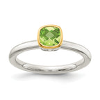 Shey Couture Sterling Silver Rhodium-Plated with 14K Accent Polished Cushion-cut Peridot Ring
