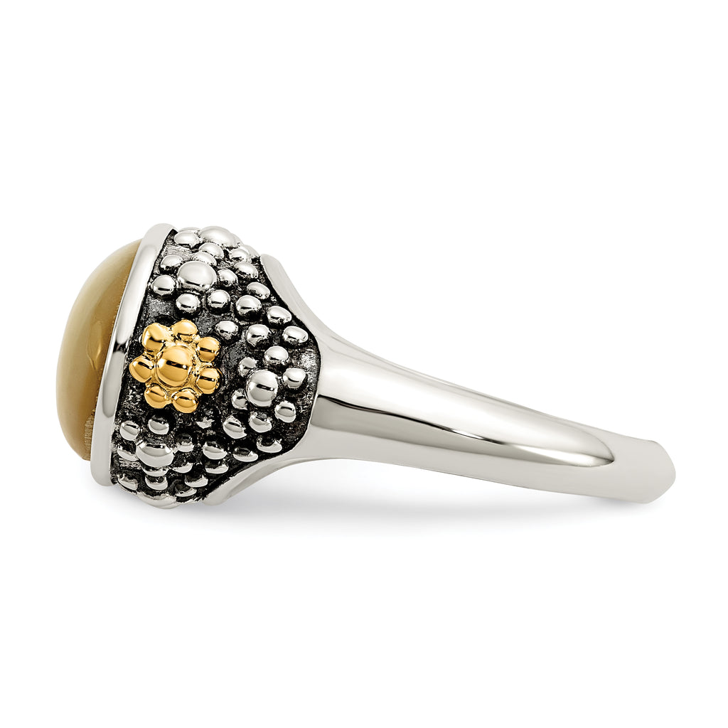 Shey Couture Sterling Silver with 14K Accent Antiqued Floral Oval Mother Of Pearl Ring
