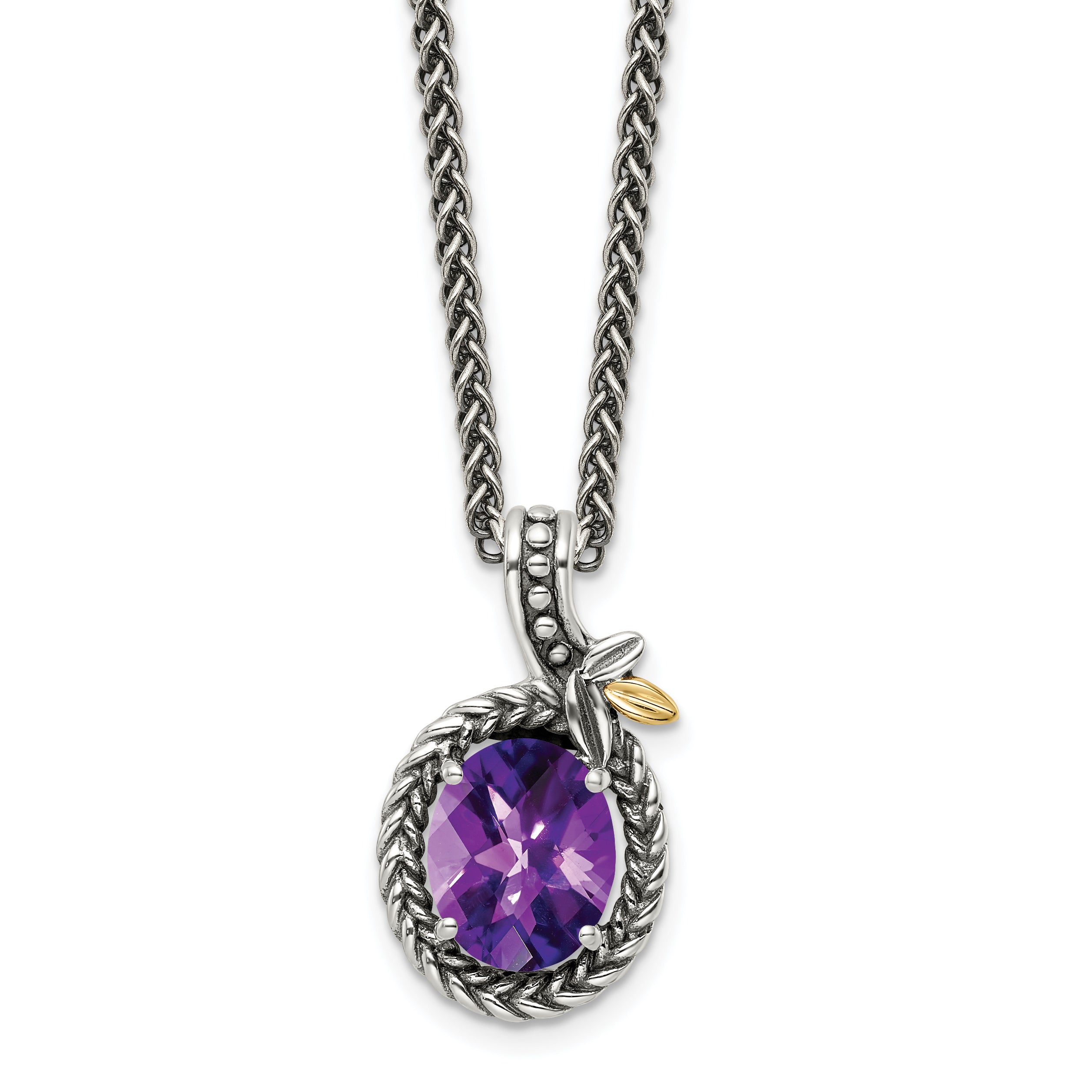 Shey Couture Sterling Silver with 14K Accent 18 Inch Antiqued Oval Amethyst Necklace