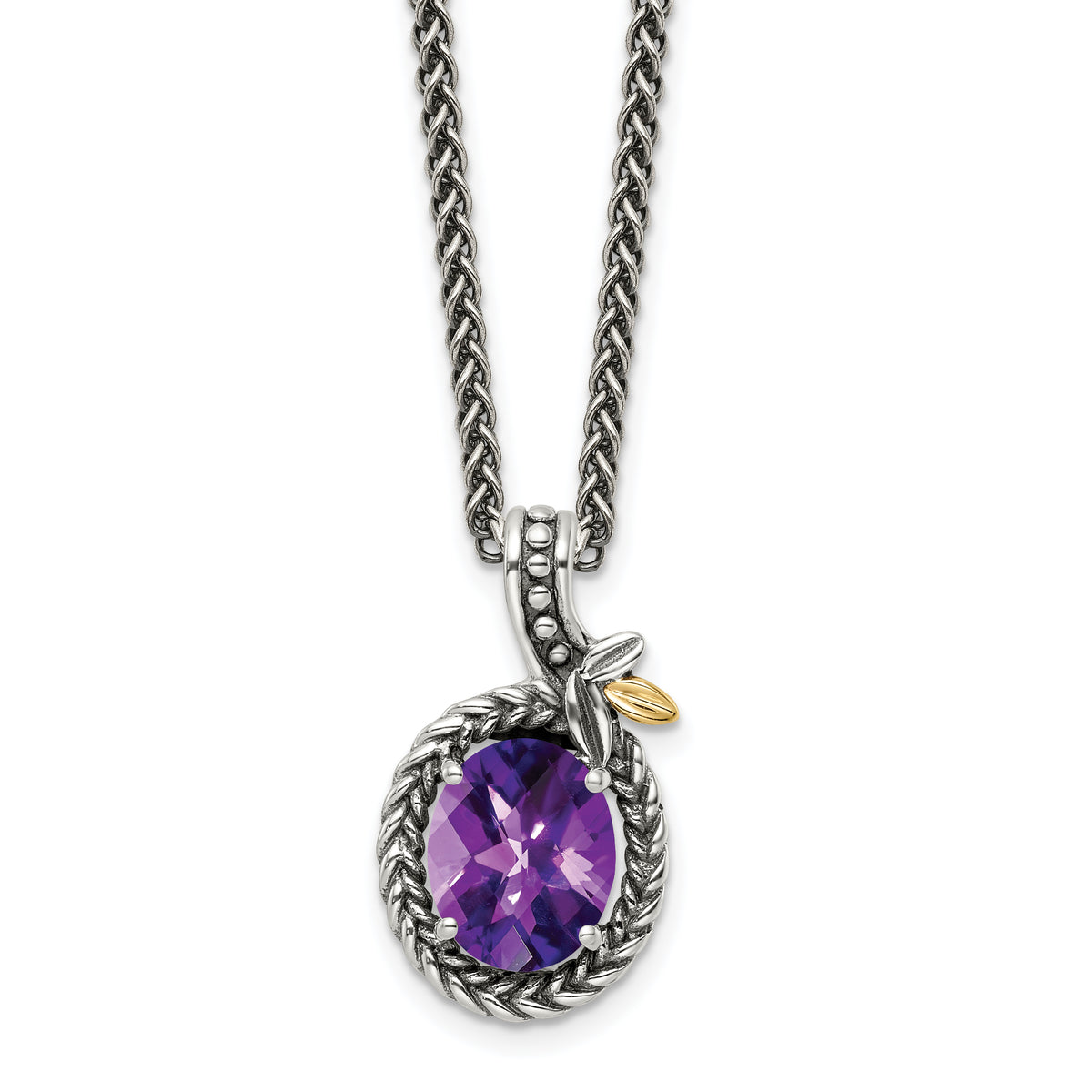 Shey Couture Sterling Silver with 14K Accent 18 Inch Antiqued Oval Amethyst Necklace