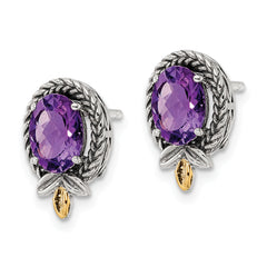 Shey Couture Sterling Silver with 14K Accent Antiqued Braided Oval Amethyst Post Earrings
