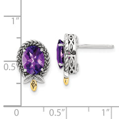 Shey Couture Sterling Silver with 14K Accent Antiqued Braided Oval Amethyst Post Earrings