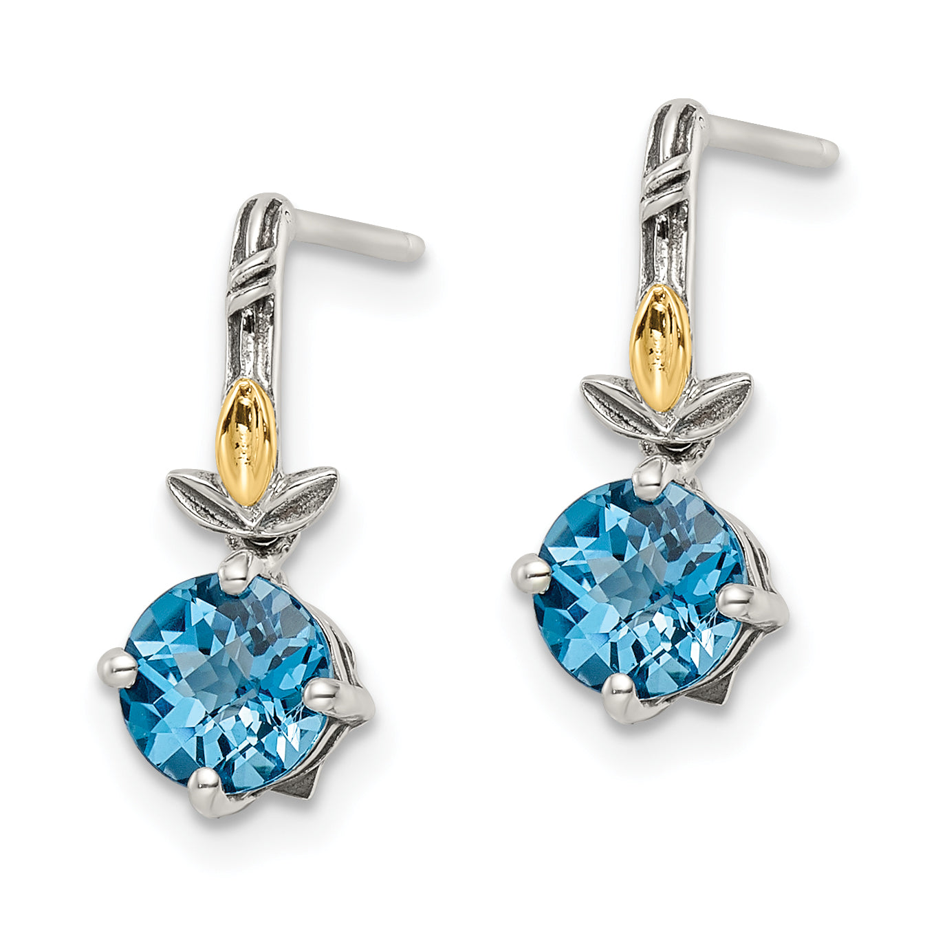 Shey Couture Sterling Silver with 14K Accent Antiqued Round Light Swiss Blue Topaz Post Earrings Secondary image