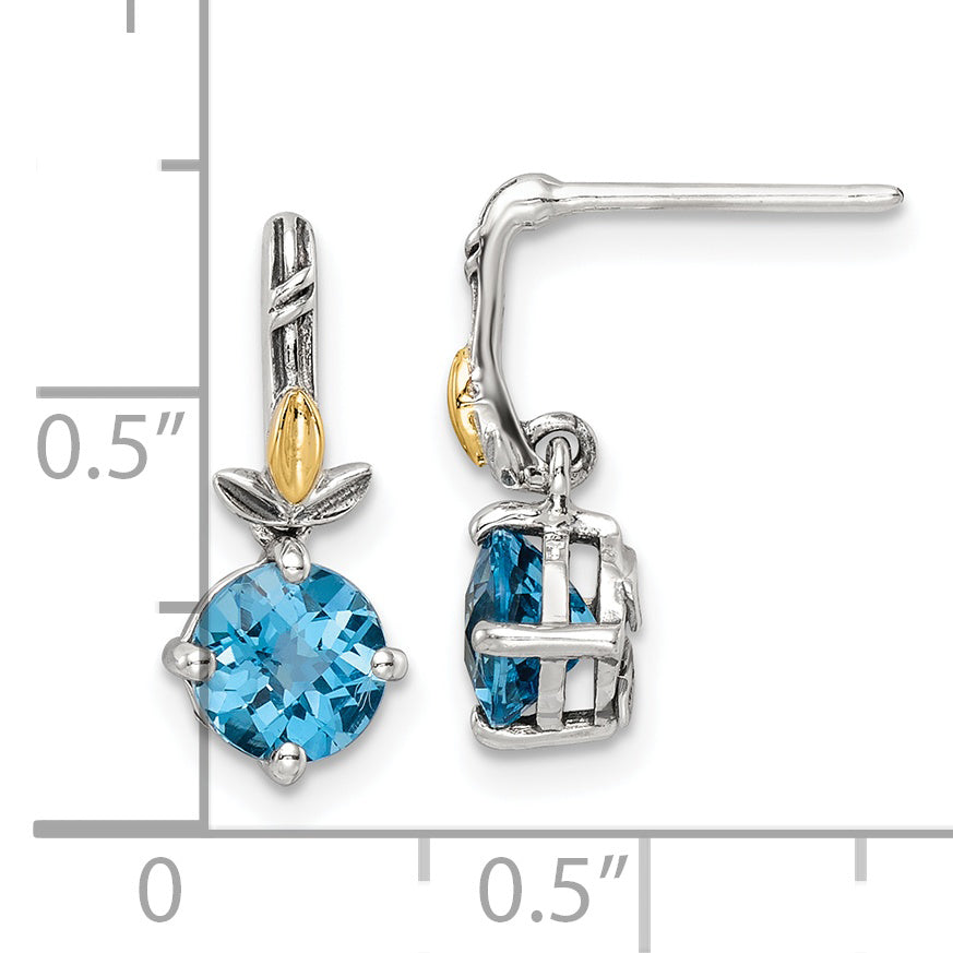 Shey Couture Sterling Silver with 14K Accent Antiqued Round Light Swiss Blue Topaz Post Earrings