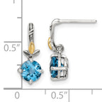 Shey Couture Sterling Silver with 14K Accent Antiqued Round Light Swiss Blue Topaz Post Earrings