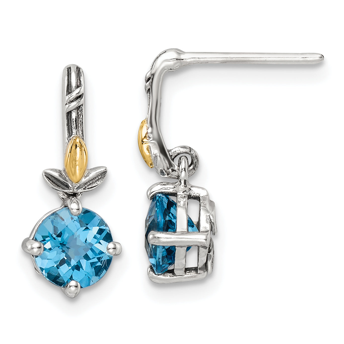 Shey Couture Sterling Silver with 14K Accent Antiqued Round Light Swiss Blue Topaz Post Earrings Main image