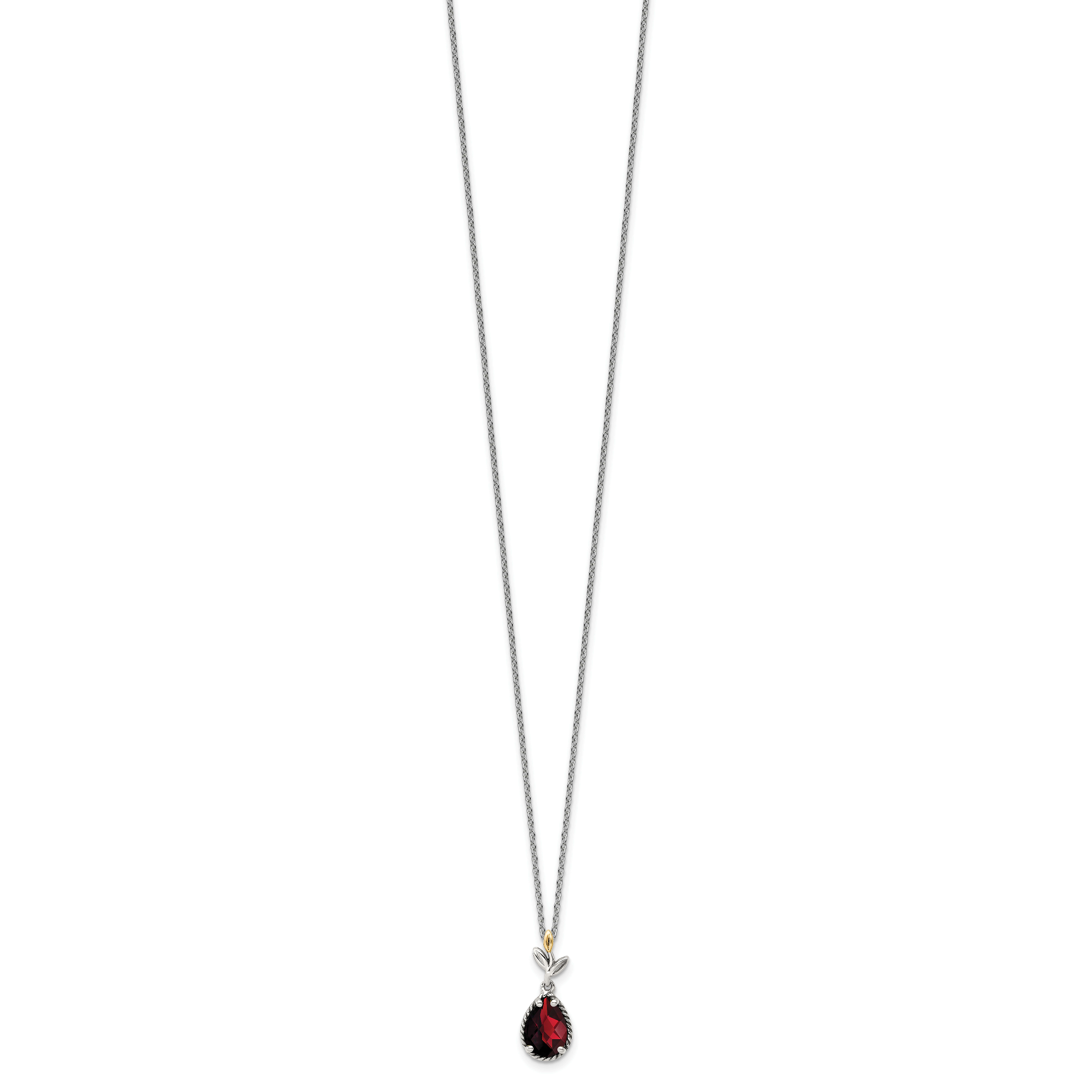 Shey Couture Sterling Silver with 14K Accent 18 Inch Antiqued Leaves with Pear Shaped Checkerboard Garnet Necklace with 2 Inch Extender Secondary image