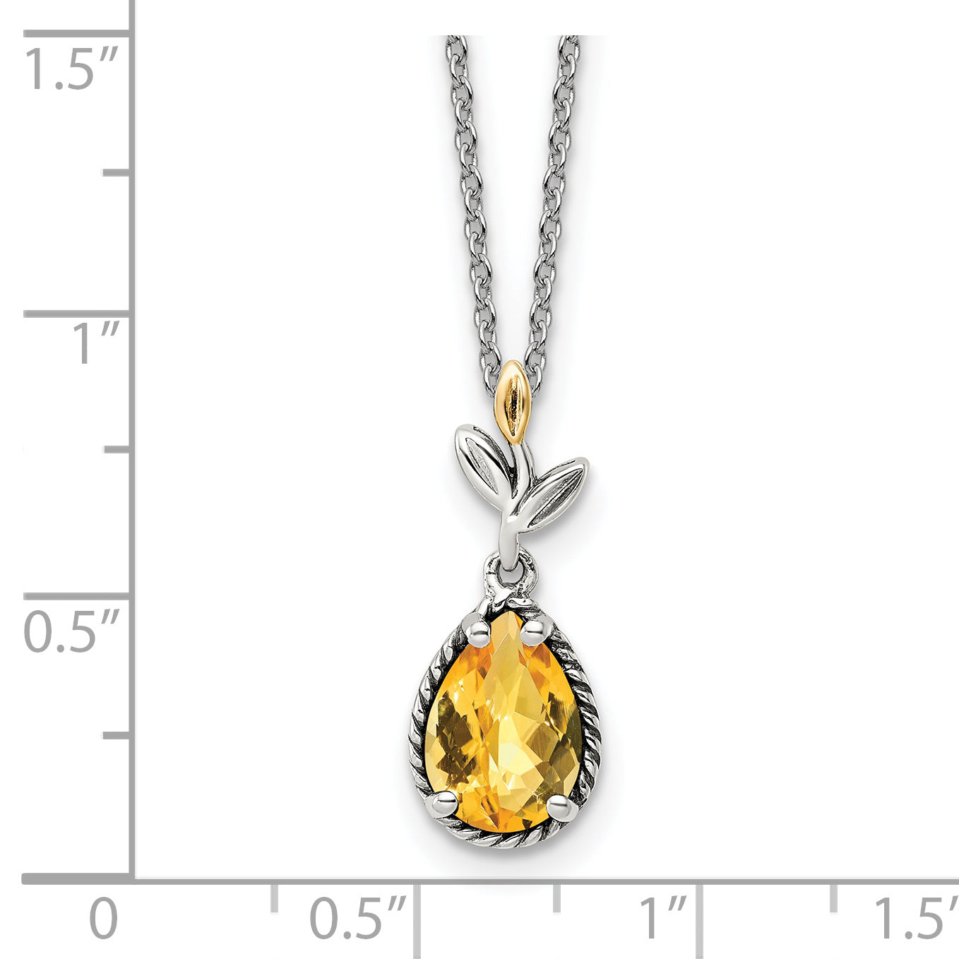 Shey Couture Sterling Silver with 14K Accent 18 Inch Antiqued Leaves Pear Shaped Citrine Necklace Secondary image