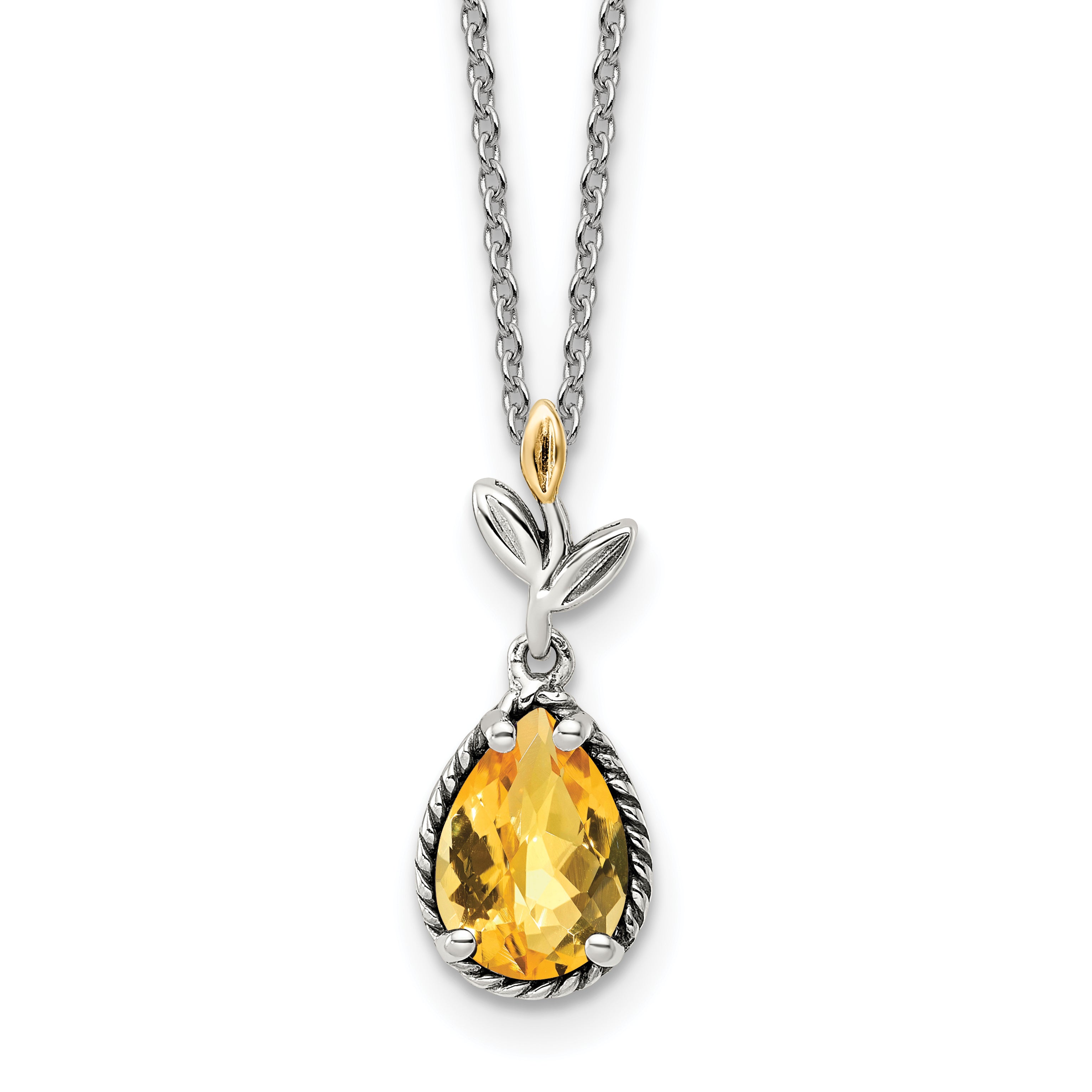 Shey Couture Sterling Silver with 14K Accent 18 Inch Antiqued Leaves Pear Shaped Citrine Necklace Main image