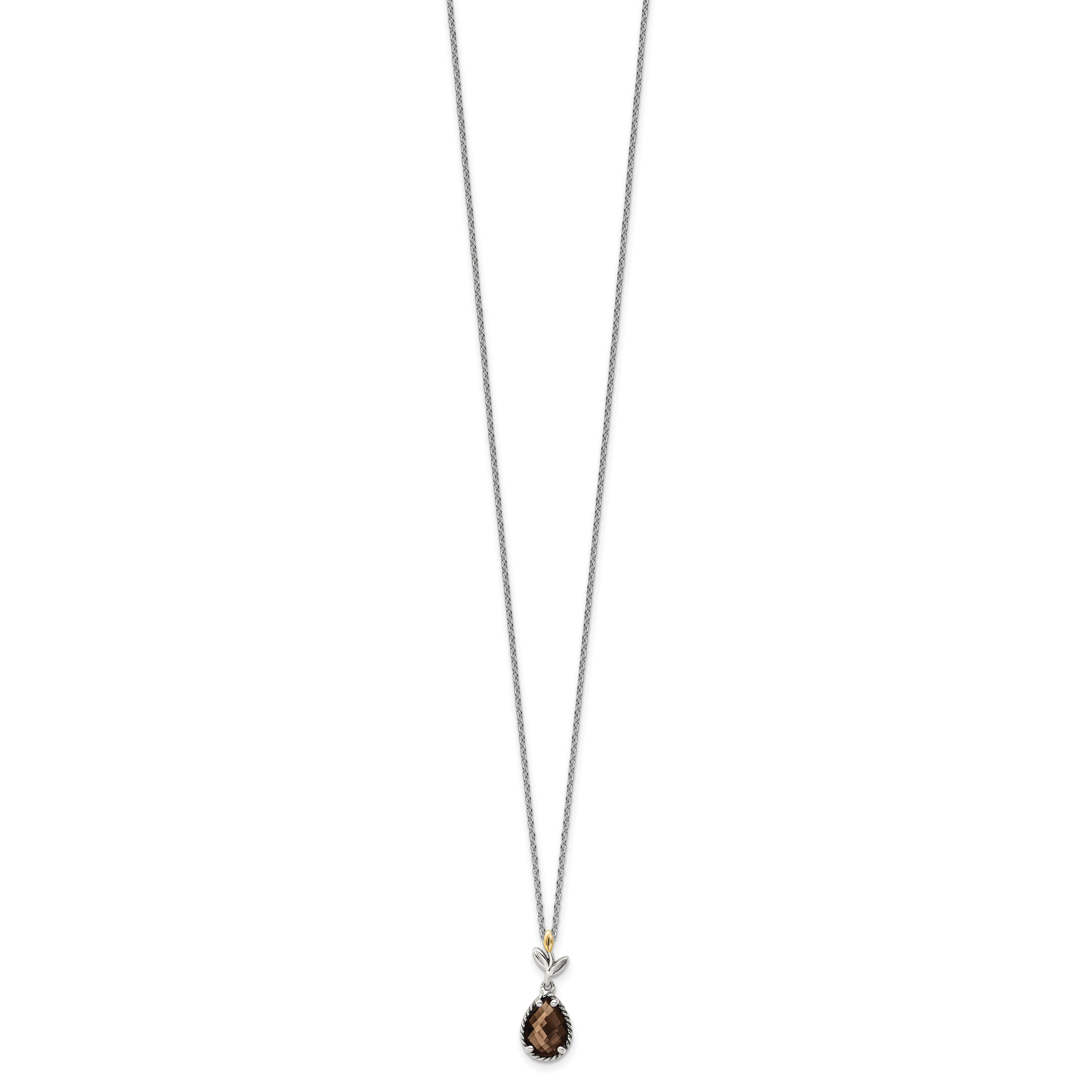 Shey Couture Sterling Silver with 14K Accent 18 Inch Leaves with Pear Shaped Checkerboard Smoky Quartz Necklace with 2 Inch Extender Secondary image