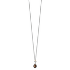 Shey Couture Sterling Silver with 14K Accent 18 Inch Leaves with Pear Shaped Checkerboard Smoky Quartz Necklace with 2 Inch E