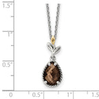 Shey Couture Sterling Silver with 14K Accent 18 Inch Leaves with Pear Shaped Checkerboard Smoky Quartz Necklace with 2 Inch E