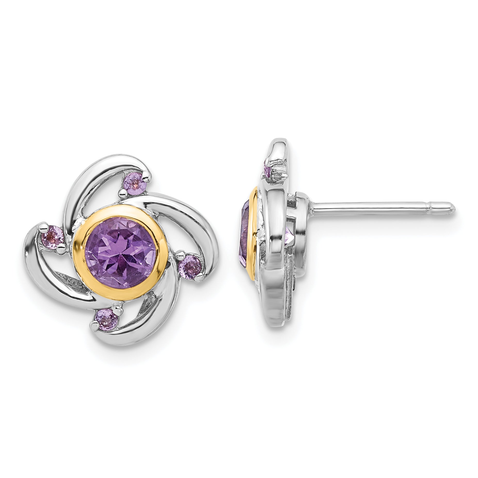 Shey Couture Sterling Silver Rhodium-plated with 14k Accent 1.05Amethyst and .12Pink Quartz Earrings Main image