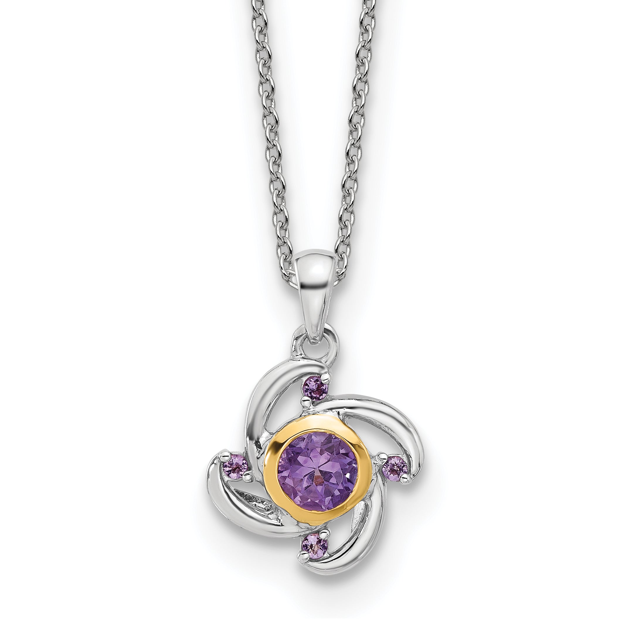 Shey Couture Sterling Silver Rhodium-Rhodium-Plated with 14K Accent .55Amethyst and .06Pink Quartz 18 inch Necklace
