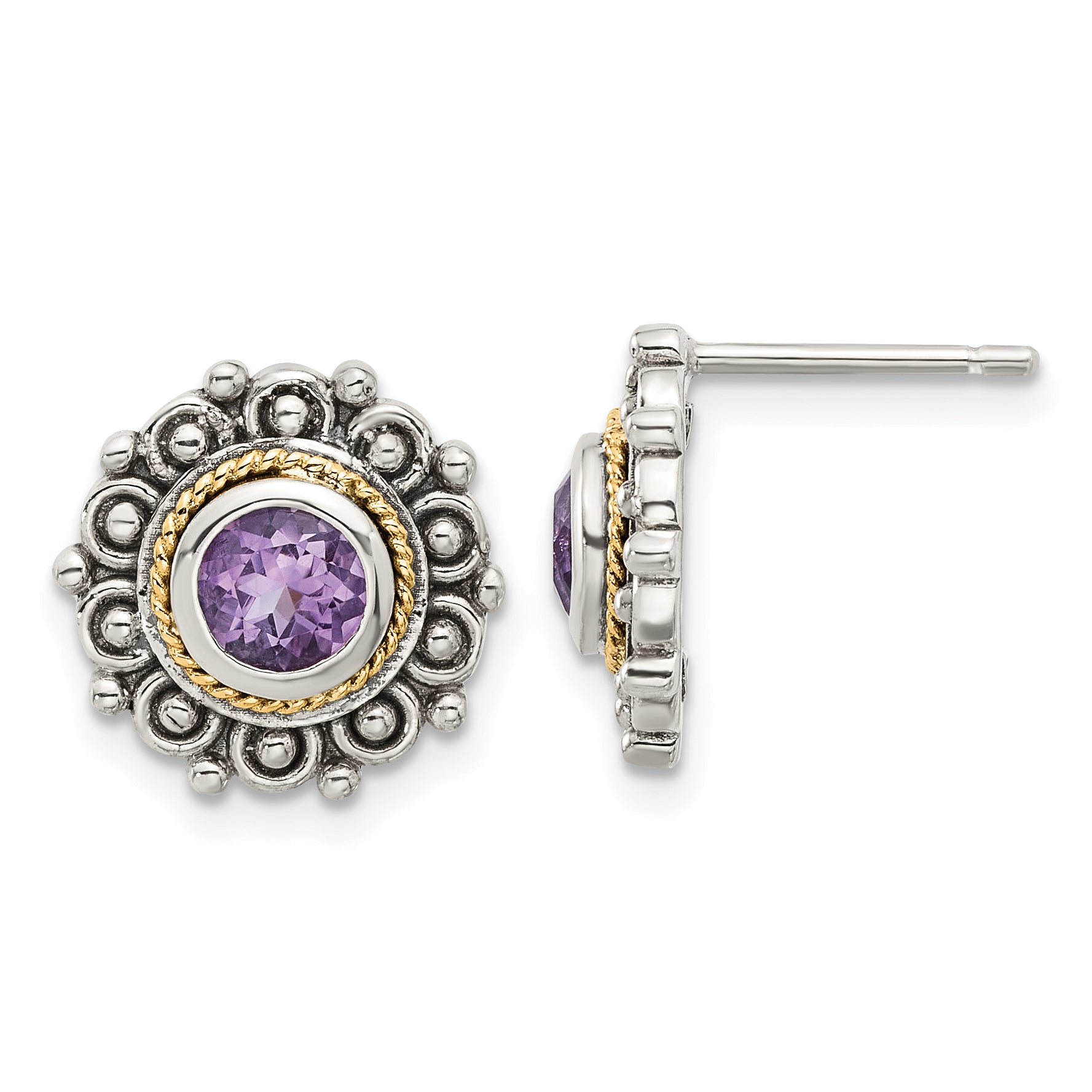Shey Couture Sterling Silver with 14k Accent Antiqued Amethyst Post Earrings Main image