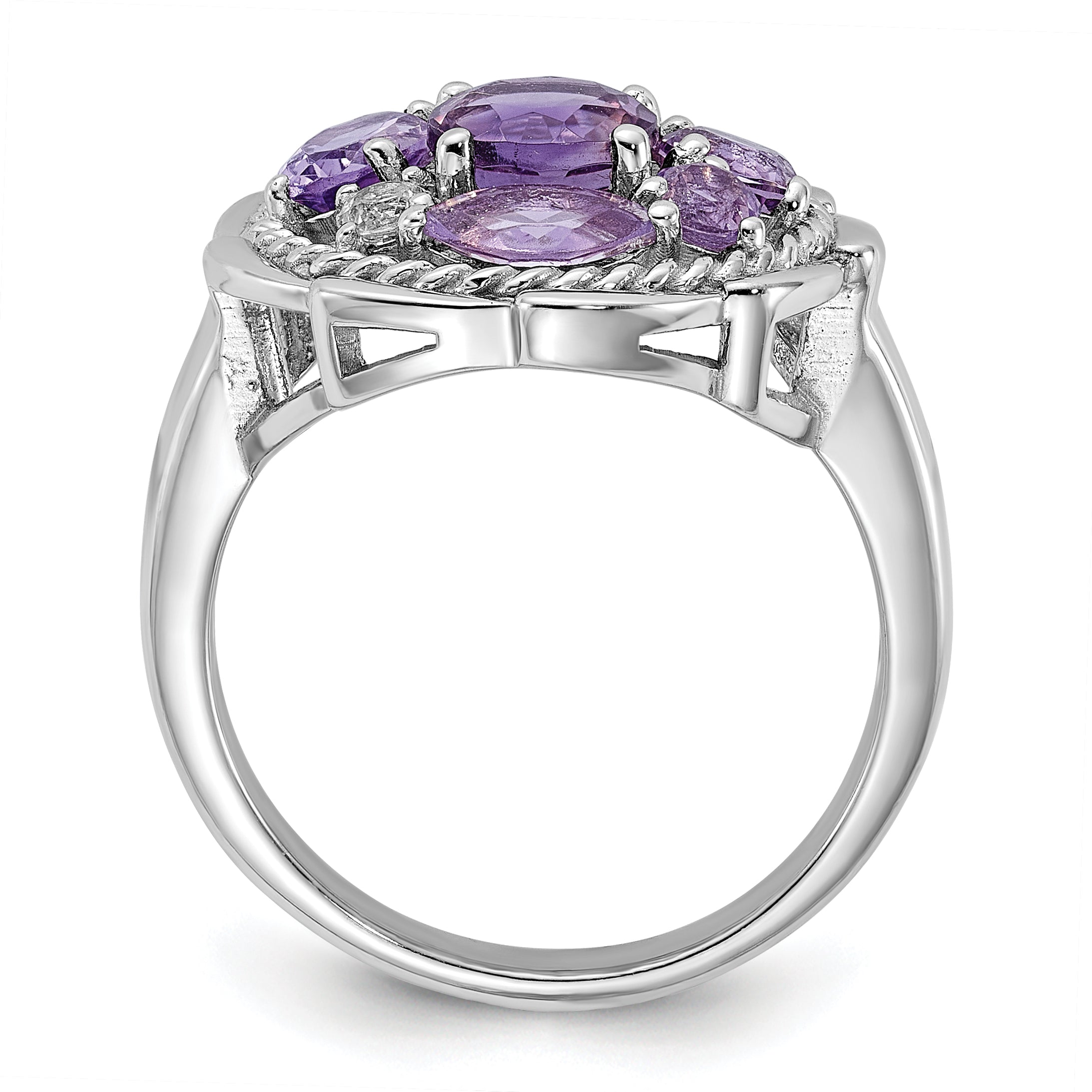 Shey Couture Sterling Silver Rhodium-plated with 14k Accent .78Amethyst / 1.0Pink Quartz / .06White Topaz Ring Secondary image