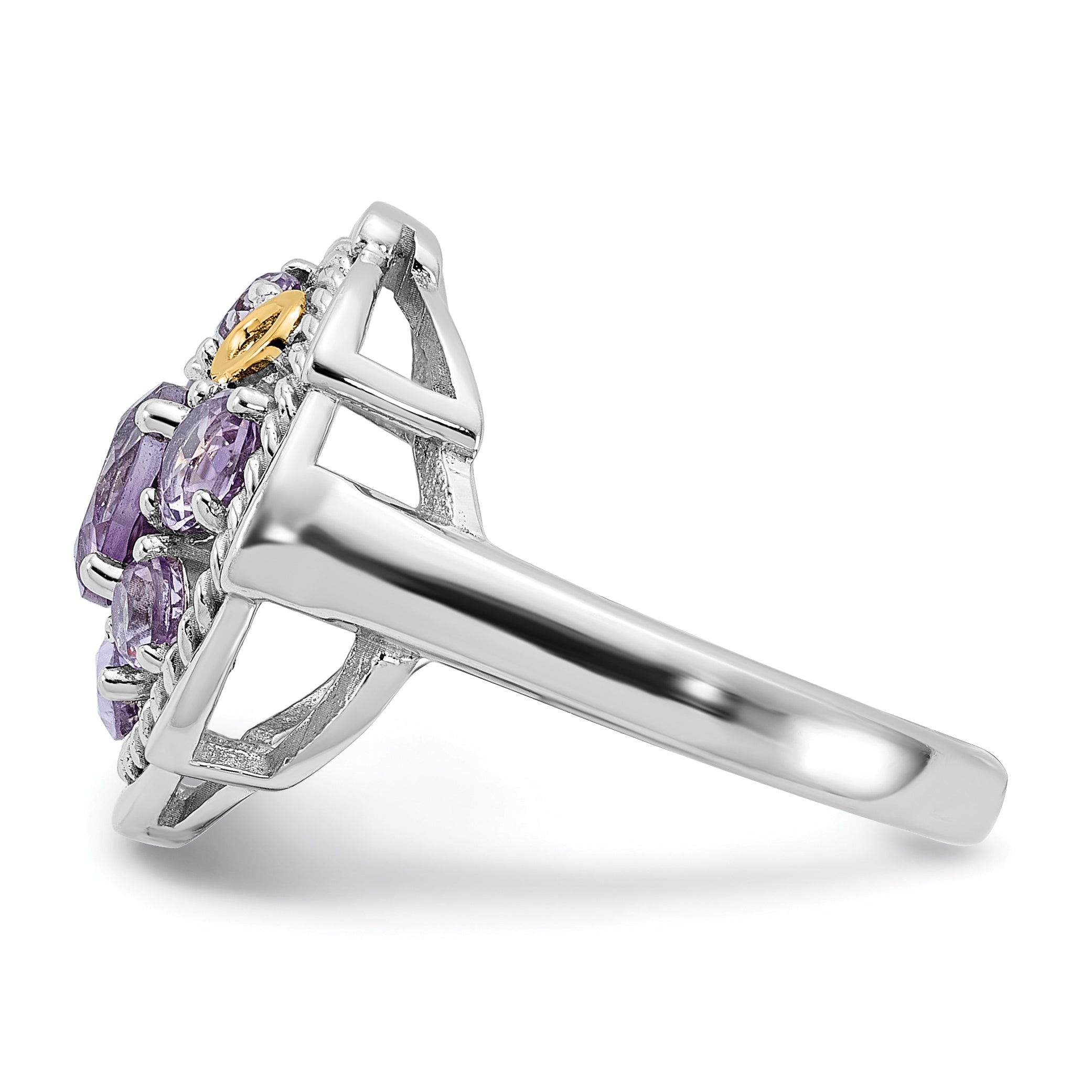Shey Couture Sterling Silver Rhodium-plated with 14k Accent .78Amethyst / 1.0Pink Quartz / .06White Topaz Ring