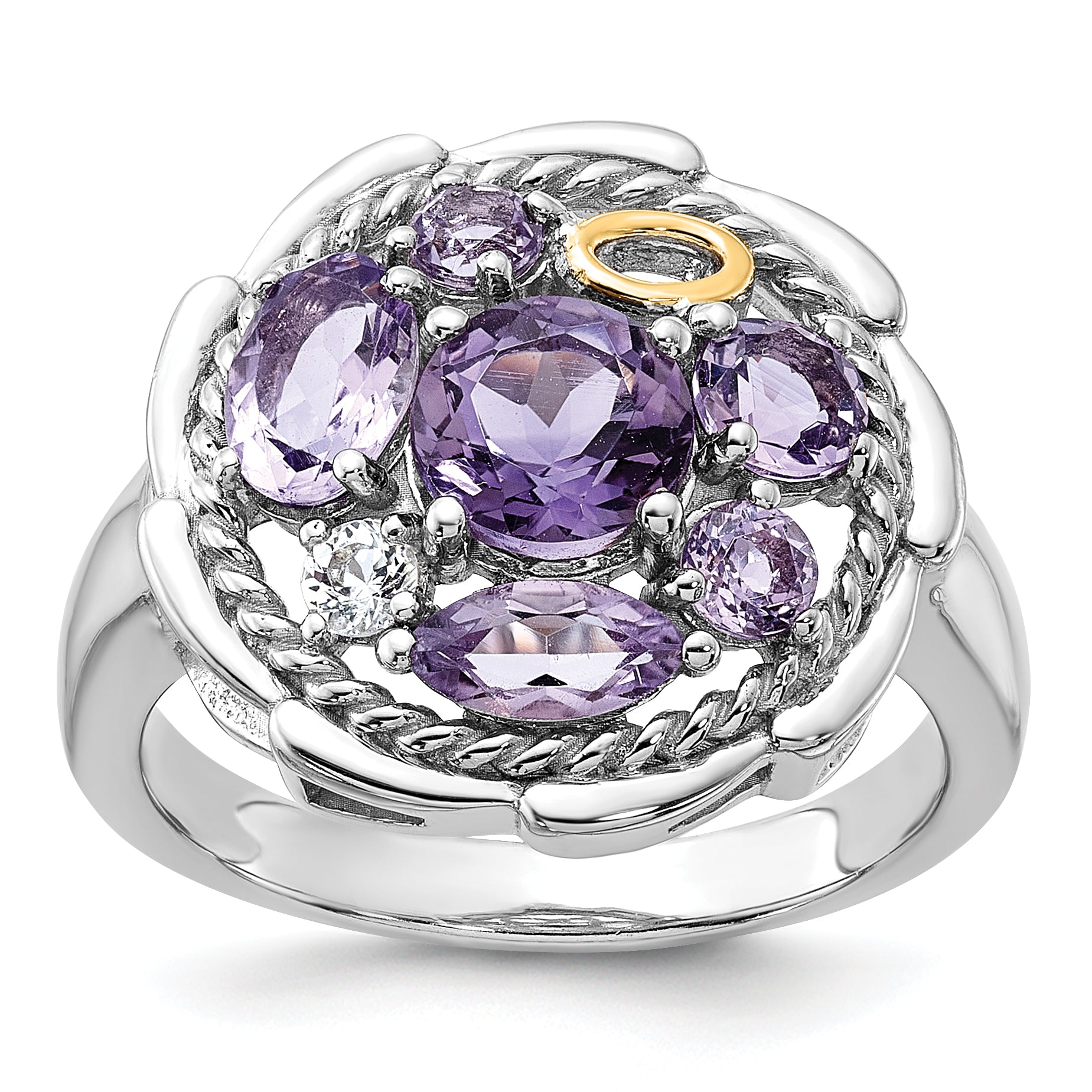 Shey Couture Sterling Silver Rhodium-plated with 14k Accent .78Amethyst / 1.0Pink Quartz / .06White Topaz Ring Main image