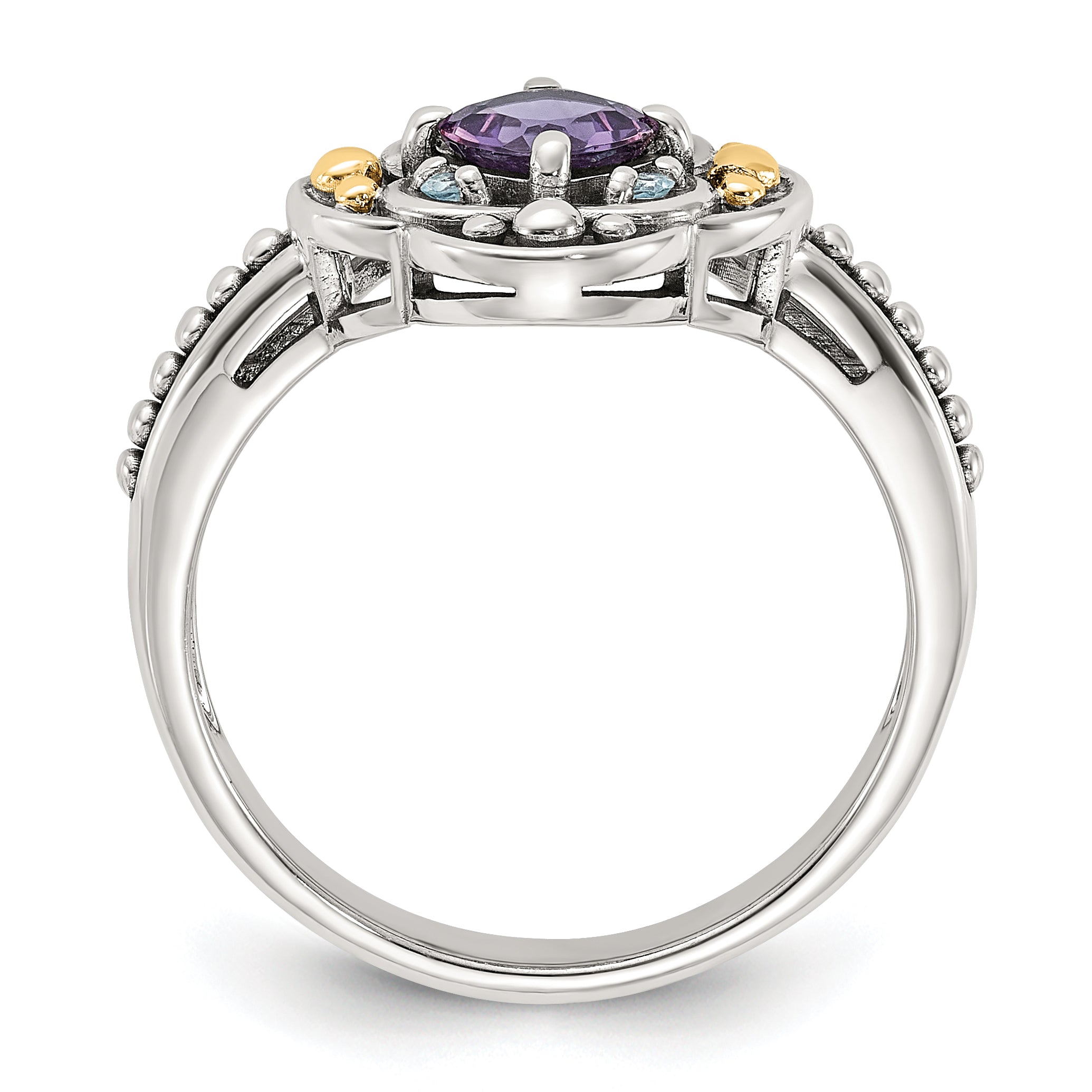 Shey Couture Sterling Silver with 14k Accent Antiqued .41 Amethyst / .09Swiss Blue Topaz Ring
