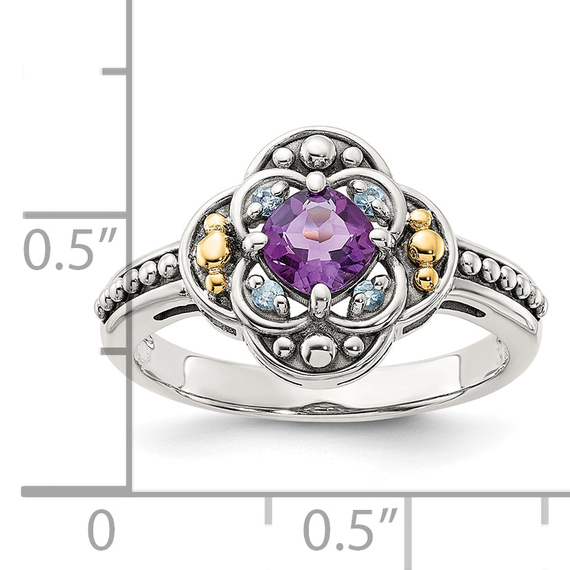 Shey Couture Sterling Silver with 14k Accent Antiqued .41 Amethyst / .09Swiss Blue Topaz Ring