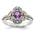Shey Couture Sterling Silver with 14k Accent Antiqued .41 Amethyst / .09Swiss Blue Topaz Ring