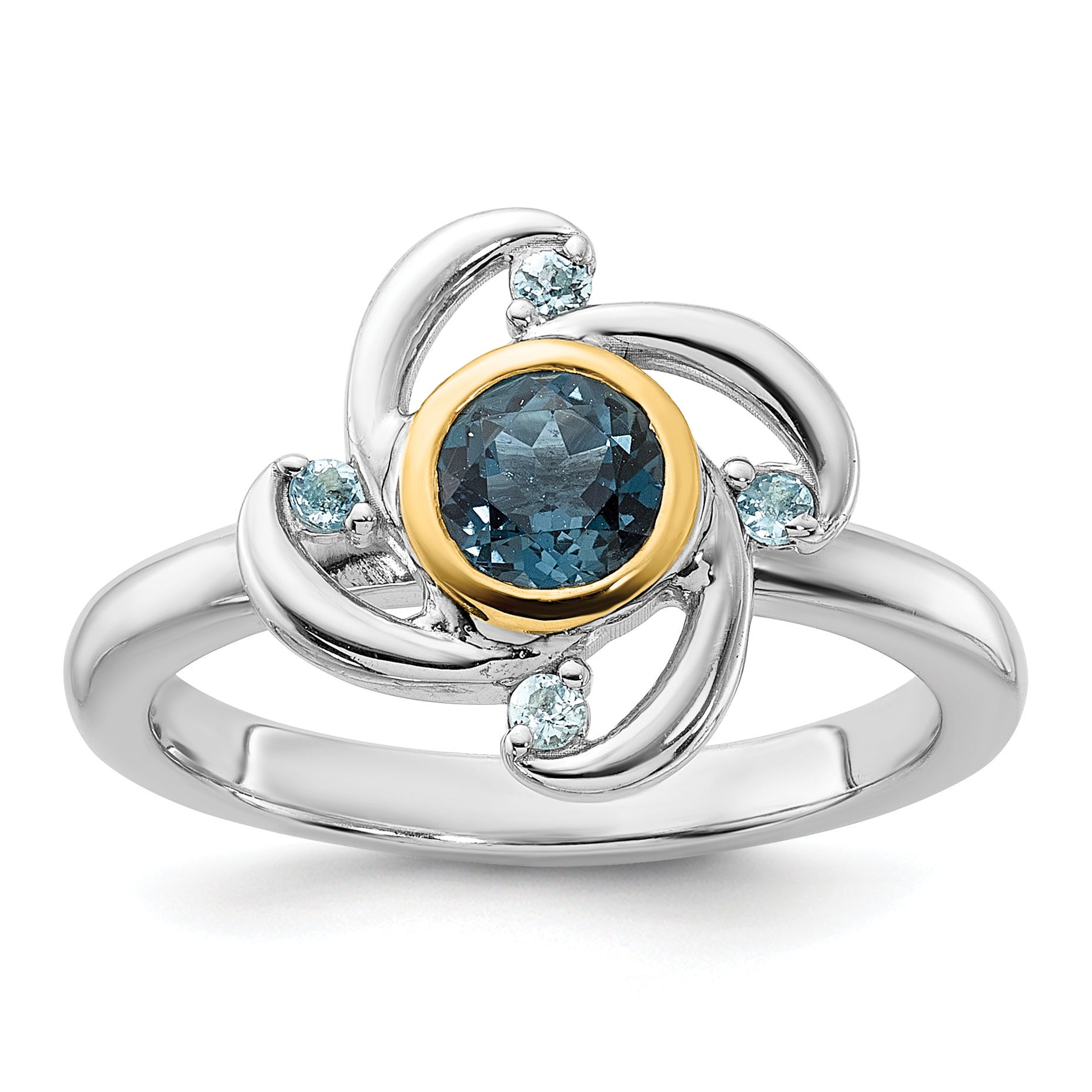 Shey Couture Sterling Silver Rhodium-plated with 14k Accent .69 London Blue Topaz / .08 Swiss Blue Topaz Ring