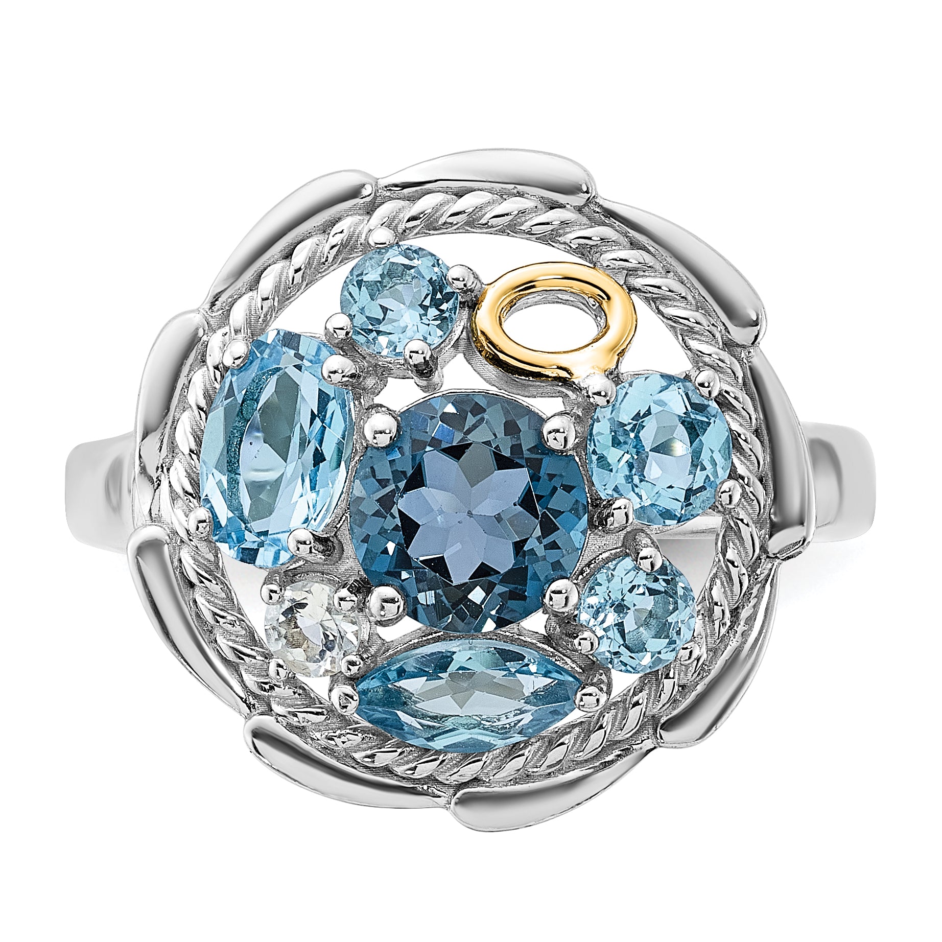Shey Couture Sterling Silver Rhodium-plated with 14k Accent 1.36 Swiss Blue Topaz / 1.05 London Blue Topaz / .08 White Topaz Ring