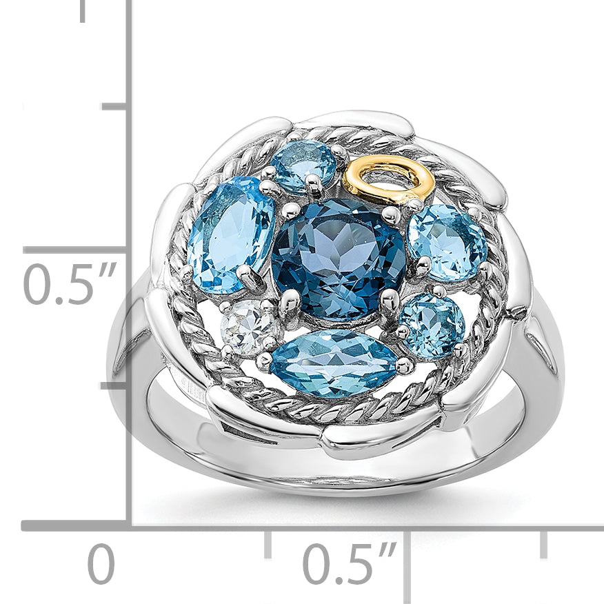 Shey Couture Sterling Silver Rhodium-plated with 14k Accent 1.36 Swiss Blue Topaz / 1.05 London Blue Topaz / .08 White Topaz Ring