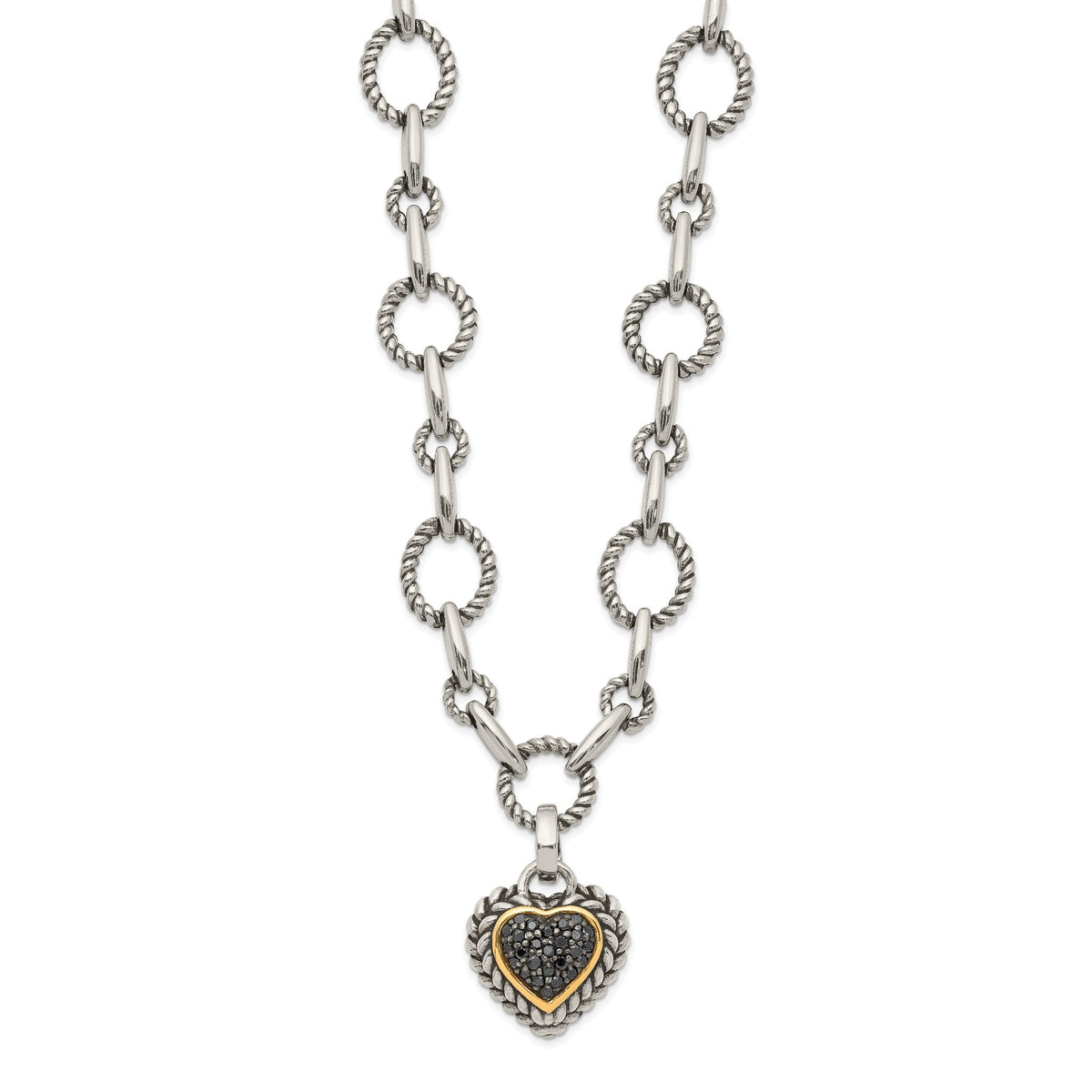 Black Diamond Drop Necklace in Sterling Silver & 14K (0.26 ct. tw.), 17 Inch - Sophia Jewelers