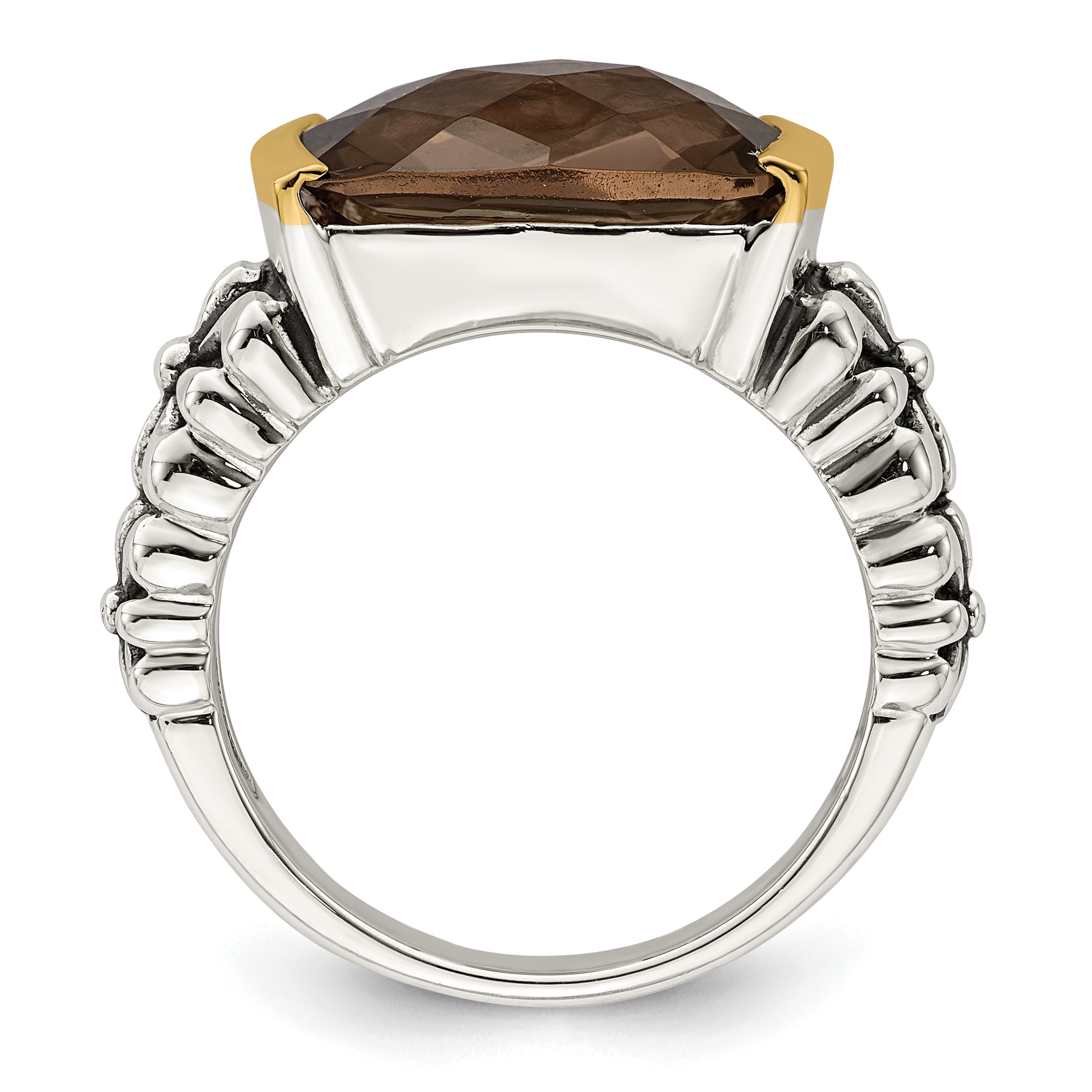 Shey Couture Sterling Silver with 14K Accent Antiqued Cushion Checkerboard Smoky Quartz Ring Secondary image