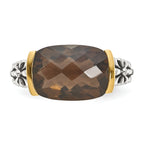 Shey Couture Sterling Silver with 14K Accent Antiqued Cushion Checkerboard Smoky Quartz Ring
