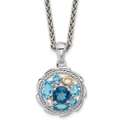 Shey Couture Sterling Silver Rhodium-Rhodium-Plated with 14k Accent 1.36 Swiss Blue Topaz/1.05 London Blue Topaz/.09 White Topaz 18 inch Necklace