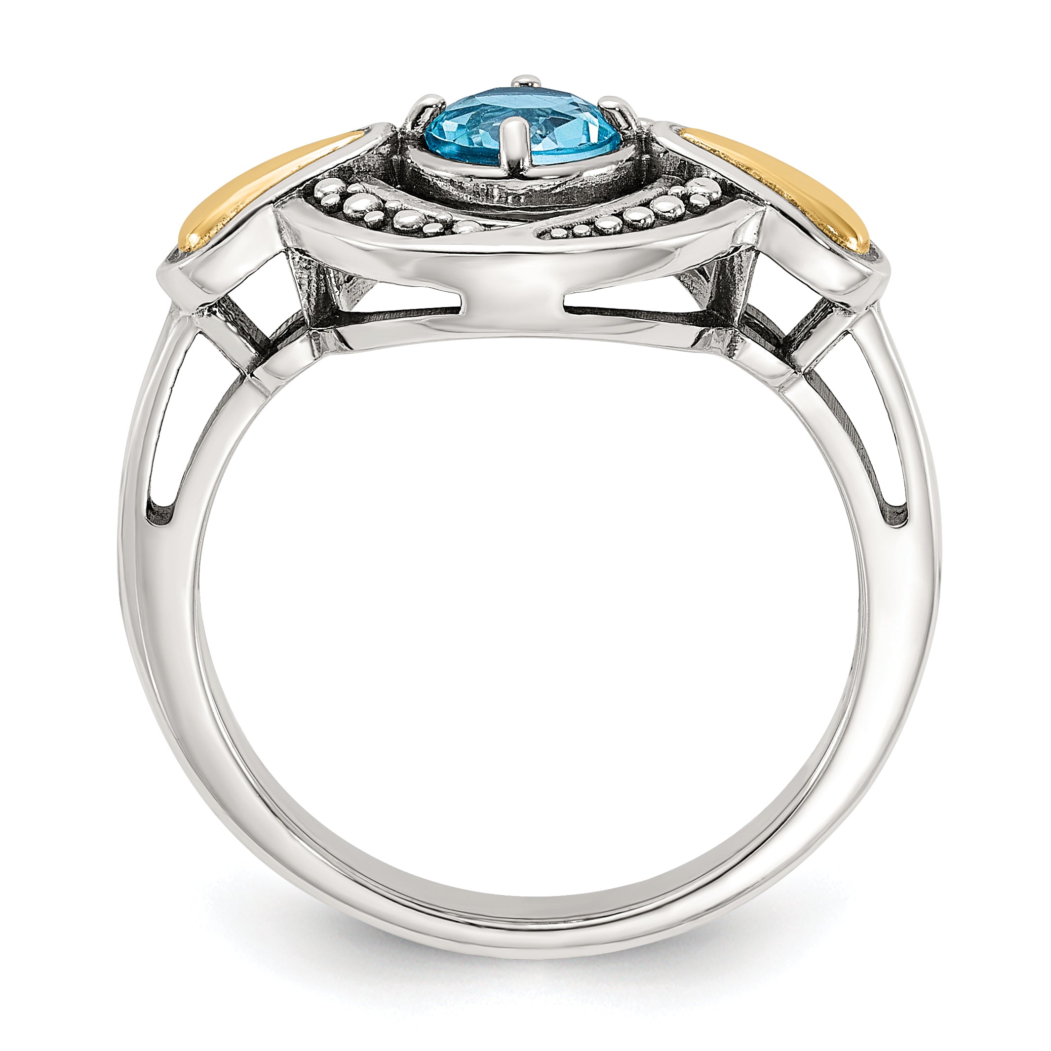 Shey Couture Sterling Silver Antiqued with 14k Accent Light Swiss Blue Topaz Ring Secondary image