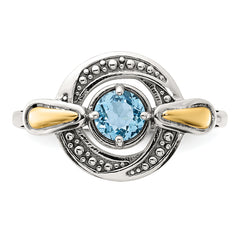 Shey Couture Sterling Silver Antiqued with 14k Accent Light Swiss Blue Topaz Ring