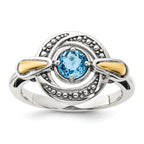 Shey Couture Sterling Silver Antiqued with 14k Accent Light Swiss Blue Topaz Ring